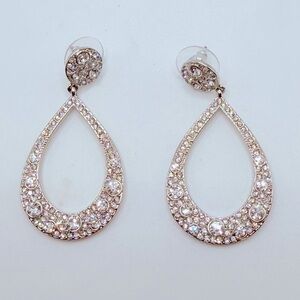 Givenchy Silvertone Pave Crystal Teardrop Hoop Dangle Earrings 2 in Signed 2000s